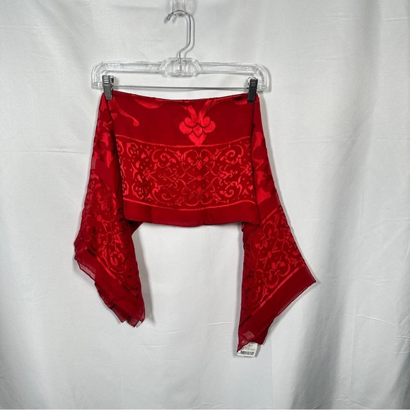 Vakko Silk Viscose Burnout Velvet Shawl Red Jewel Tone Scarf 45x41 NWT - Picture 3 of 12